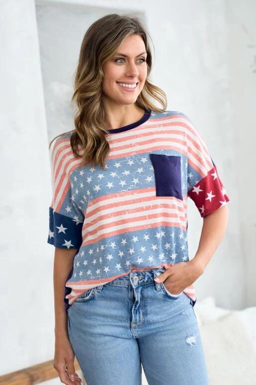 Alma Denim Blue Short Sleeve Top