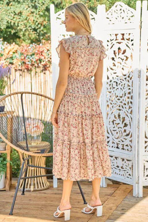 Malibu Floral Printed Tiered Maxi Dress - Taupe