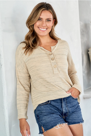 Glory Two-Tone Knit Long Sleeve Top - Taupe