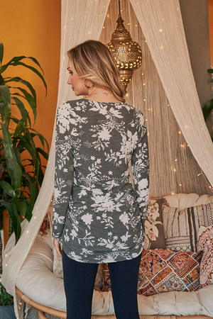 Rafter Floral Print Long Sleeve Top - Charcoal