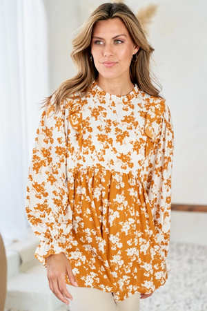 Tabour Floral Print Woven Top - Mustard