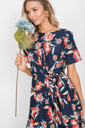 Rosabella Floral Design Dress - Navy