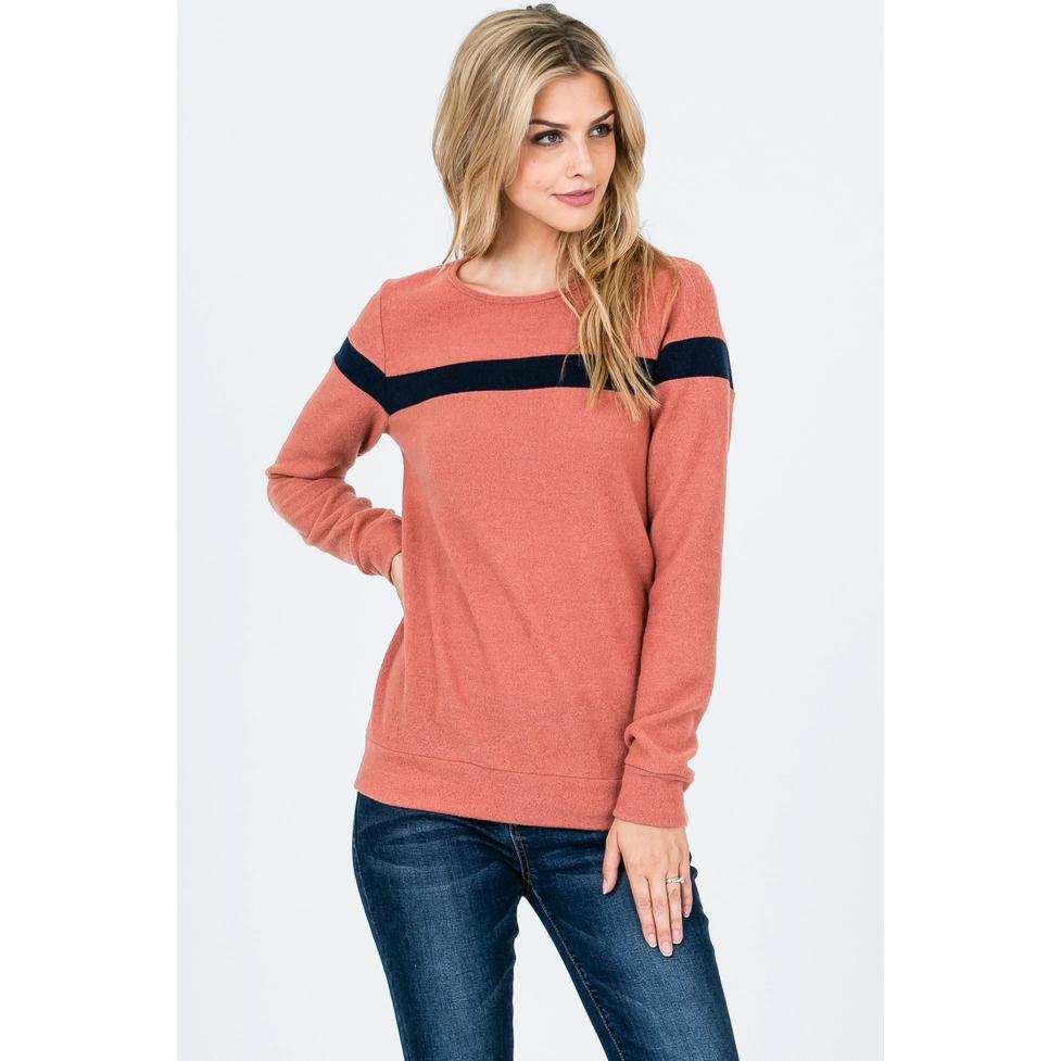 Joy Brushed Knit Crewneck Top - Rust