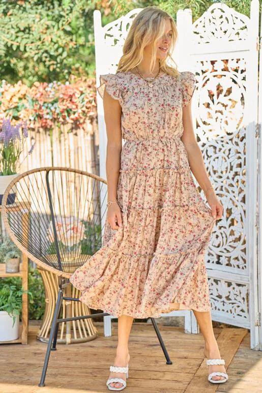 Maxi Dress Glorio Cuadros Taupe