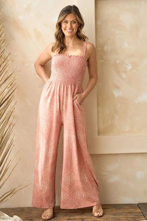 Luella Smocked Bodice Jumpsuit Rust – Spotted Moon