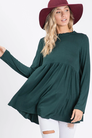 Barkley Ruffle Mock Neck Baby Doll Top - Hunter Green