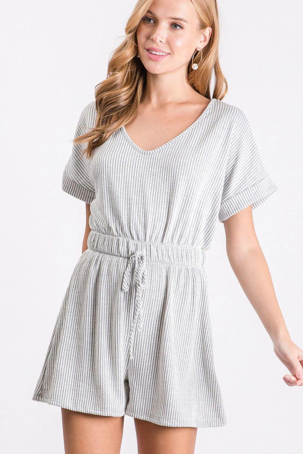 Jazzlyn Textured Knit Romper - Grey