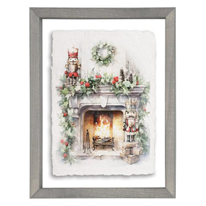 Winter Fireplace Scene - Floating Wall Art Rectangle