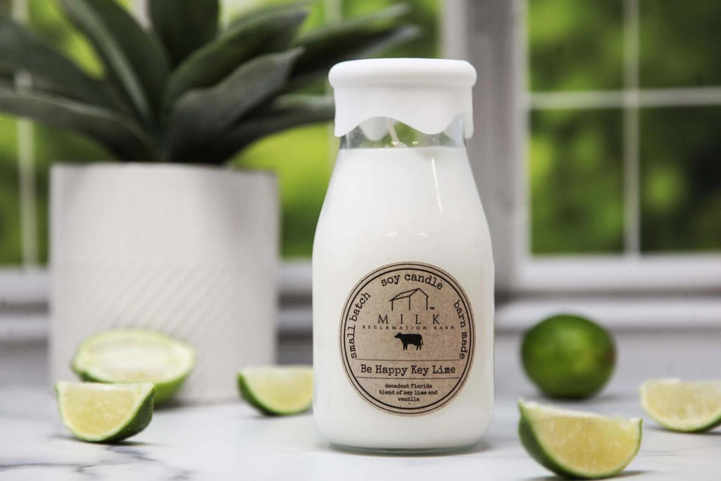 Milk Bottle Candle - Be Happy Key Lime
