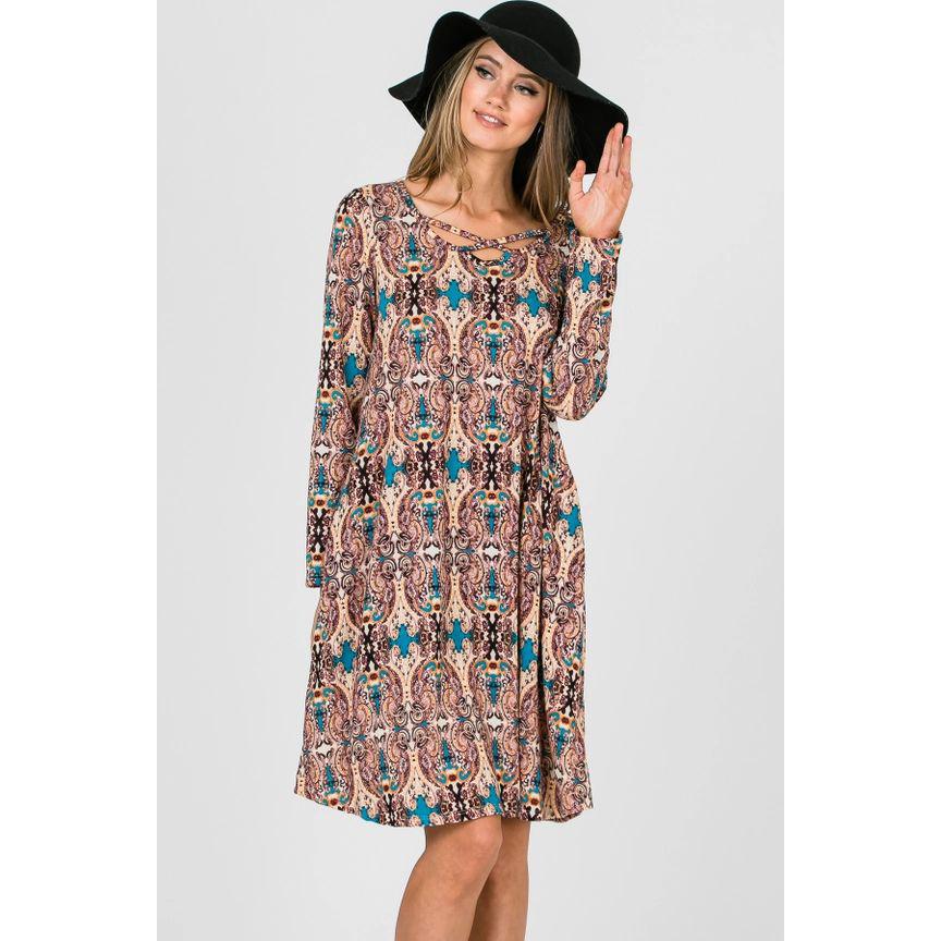 Leonie Print Hacci Knit Dress - Mocha