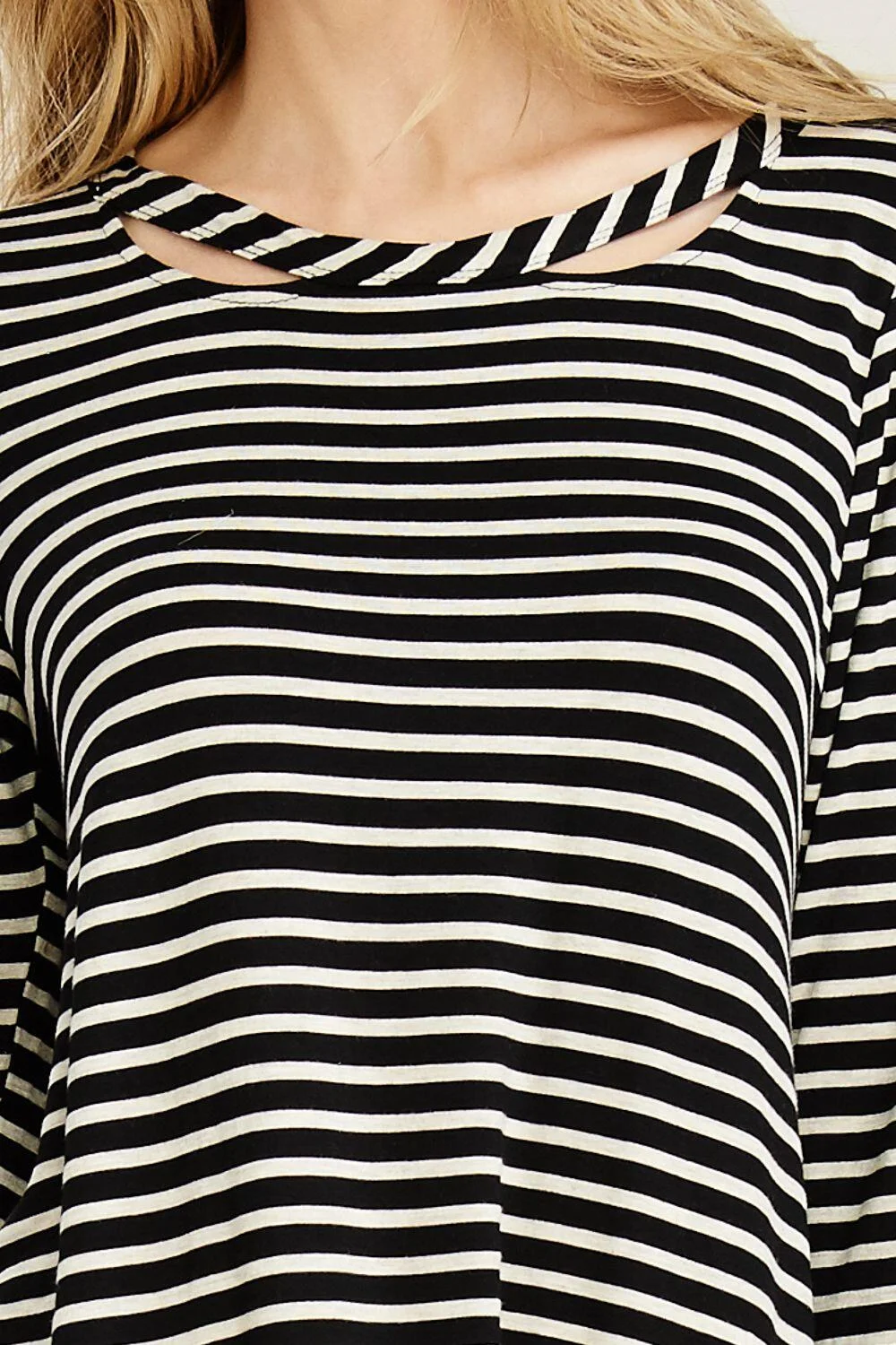 Frannie Stripe Round Neck Long Sleeve Top - Black/Oatmeal