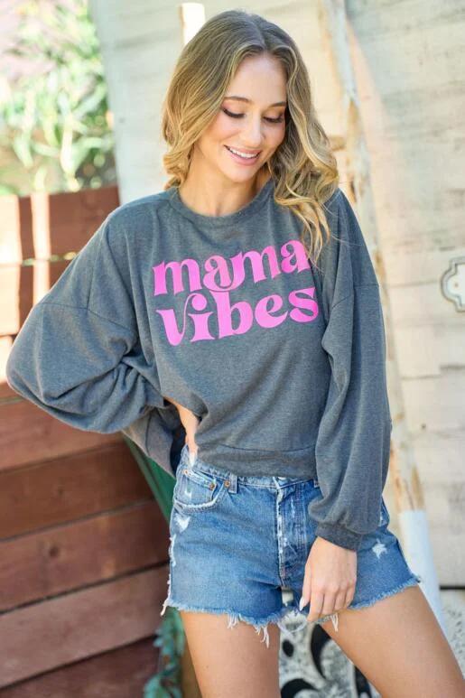 Graphic Cropped Top - Charcoal