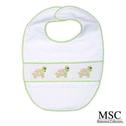 Smocked Bib - Green Turtle