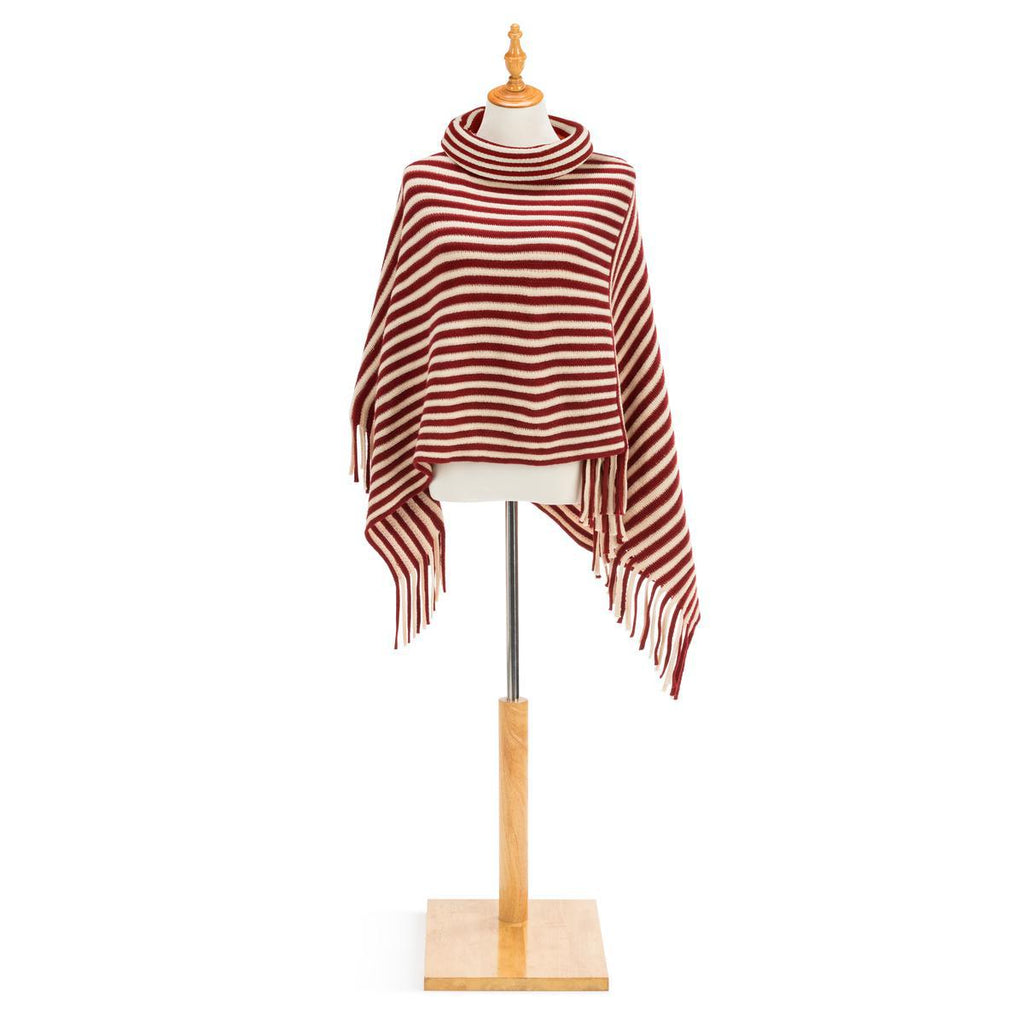 Cowl Neck Poncho - Cranberry and Cream