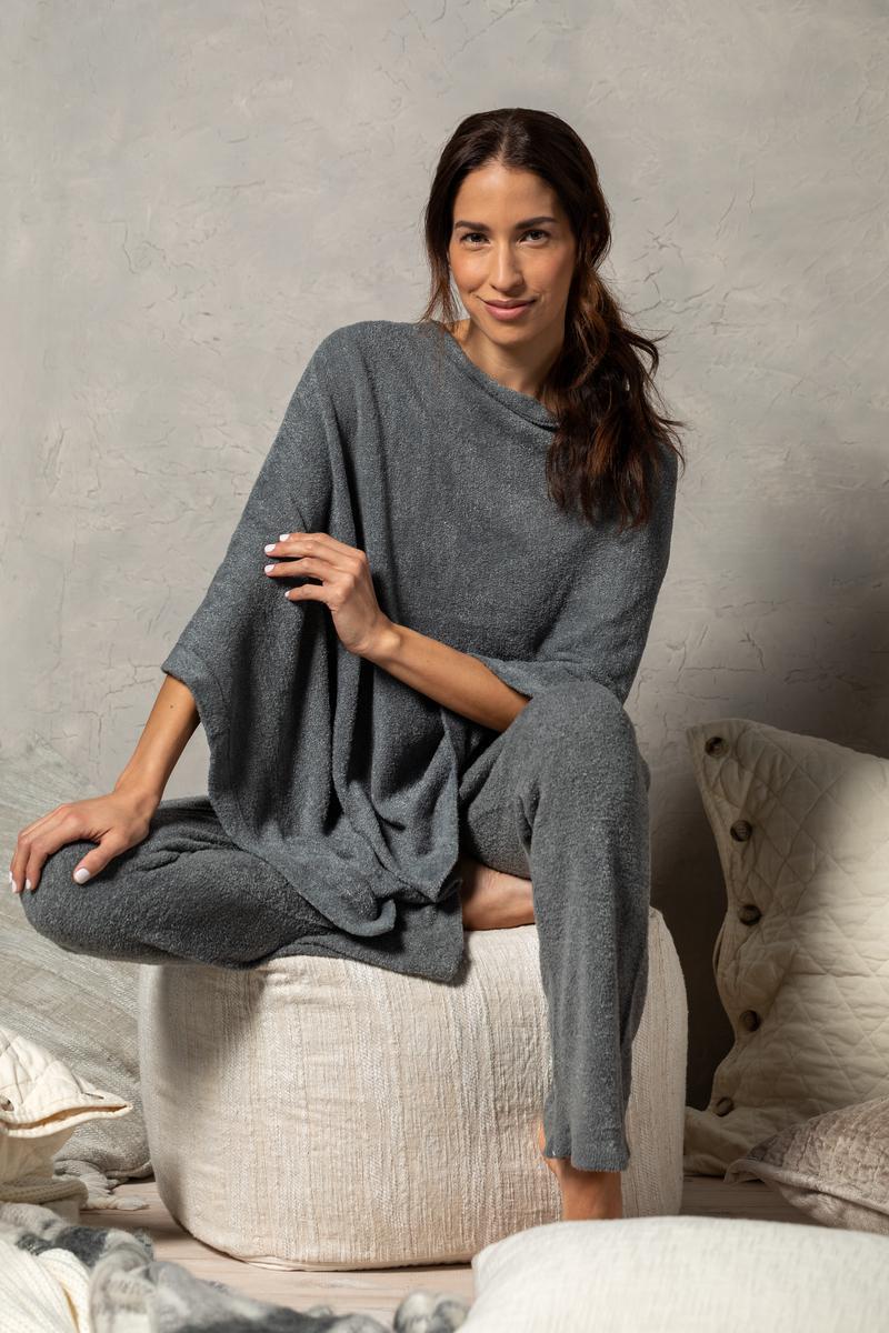 Cozy Knit Microfiber Poncho - Gray