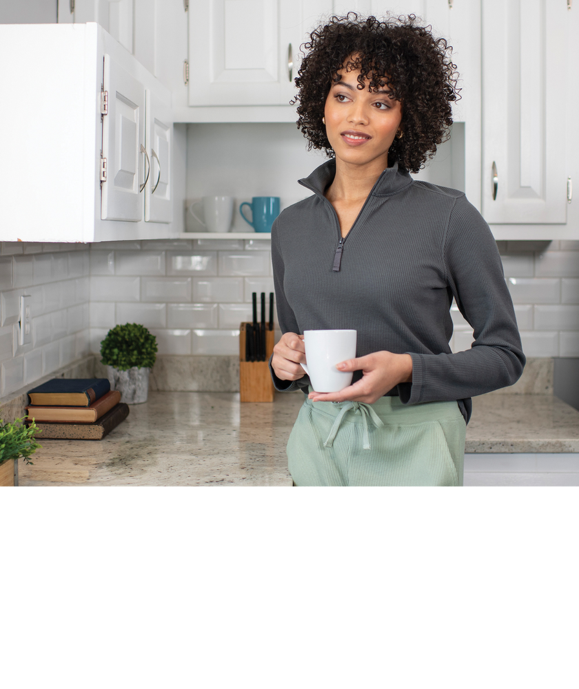Women's Waffle Quarter Zip Pullover - Charcoal Grey