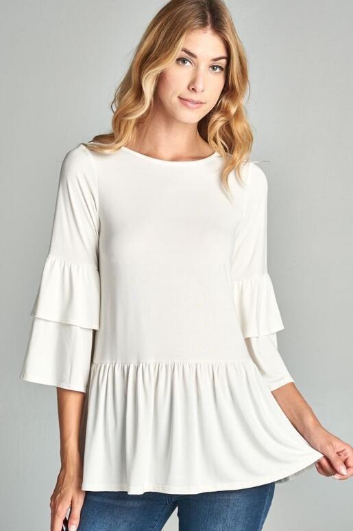 Layla Peplum Top with Ruffle Sleeves - Ivory