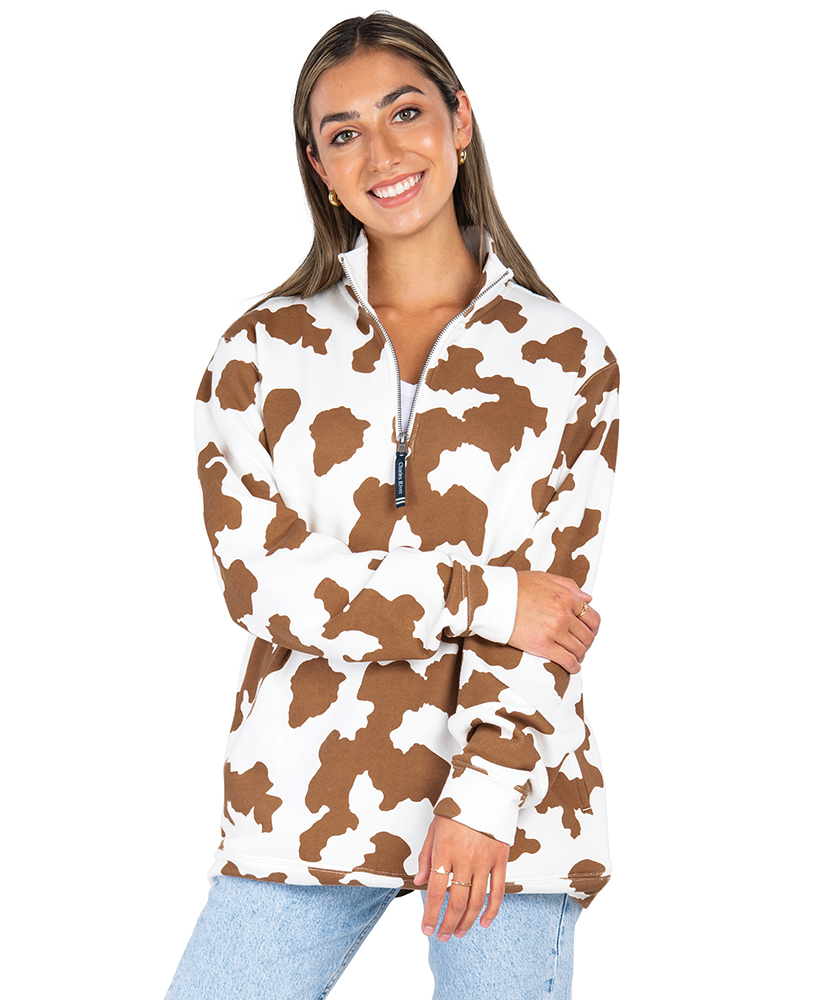 Crosswind Quarter Zip Sweatshirt - Brown Cow Print