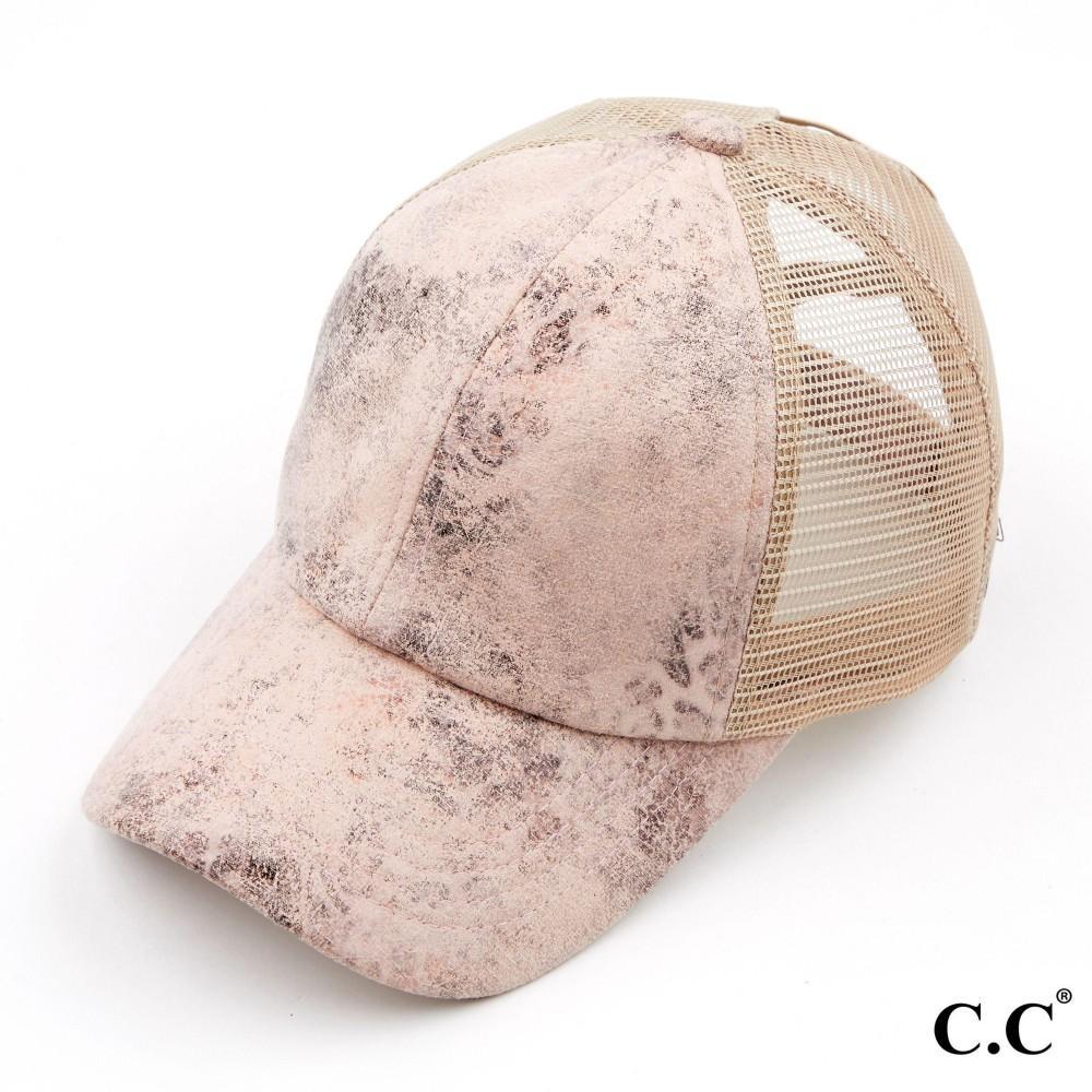 C.C. Criss Cross Faux Leather Mesh Pony Cap