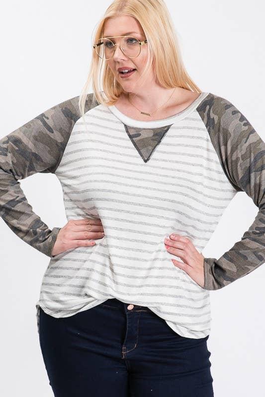 Plus Size Camo Print Long Sleeve Shirt