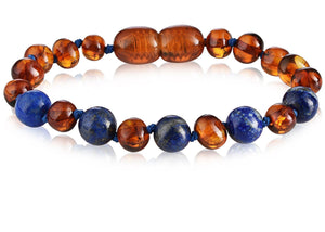 RBA - Kids Baltic Amber + Gemstone Bracelets/Anklets - Cognac Lapis Lazuli