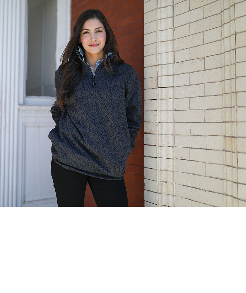 Crosswind Quarter Zip Sweatshirt - Black Leopard