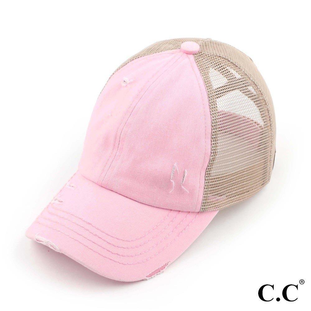 C.C. Criss Cross Distressed Pony Cap with Mesh Back