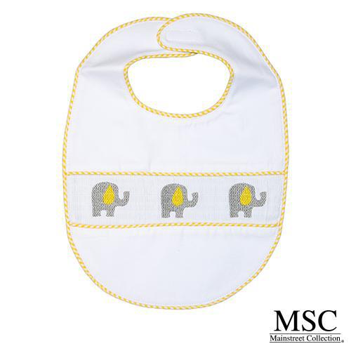 Smocked Bib - Yellow Elephant