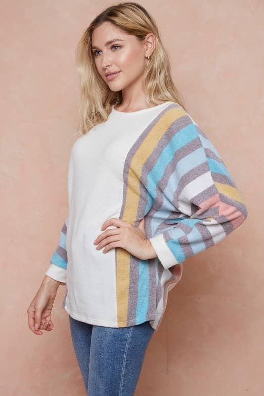 Plus Size Come To An End Multi Stripe Top - Ivory