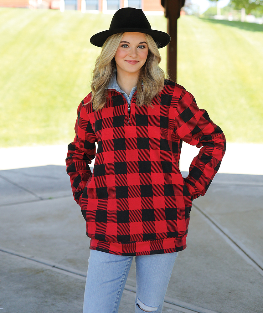 Crosswind Quarter Zip Sweatshirt - Red and Black Check