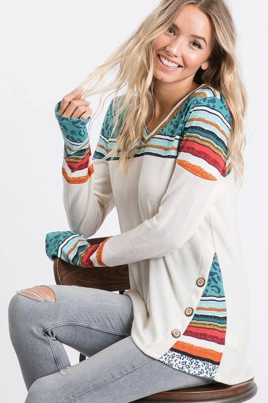 Cashmere Knit Sweater with Contrast - Jade