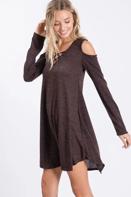 Ginger Criss-Cross Long Sleeve Dress - Brown