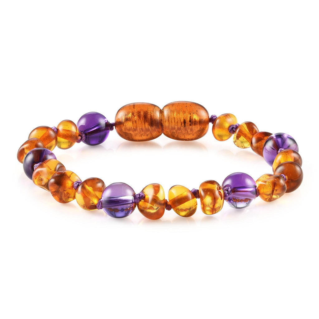 RBA - Kids Baltic Amber + Gemstone Bracelets/Anklets - Cognac Amethyst