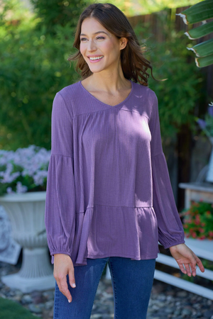 Nally Babydoll V-Neck Blouse - Purple
