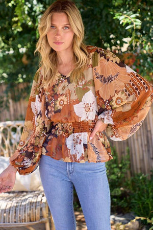 Oriana Floral Printed Blouse - Brown