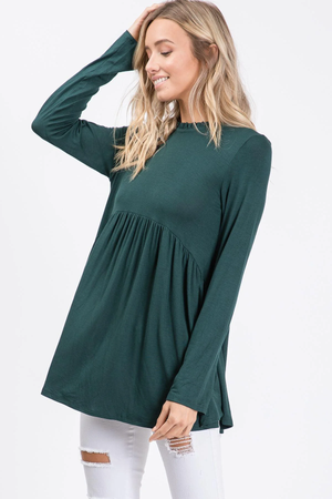 Barkley Ruffle Mock Neck Baby Doll Top - Hunter Green