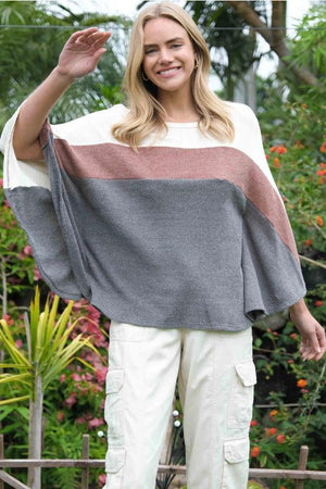 Aspen Color Block Pancho - Olive