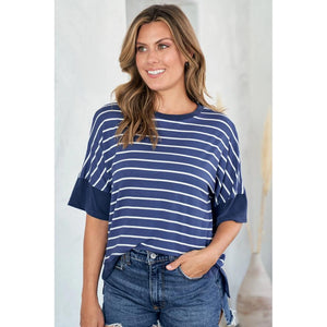 Merriment Scoop Neck Top - Dark Blue