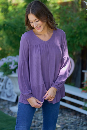 Nally Babydoll V-Neck Blouse - Purple