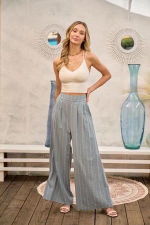 Jesup Wide Leg Pinstripe Trouser - Sage