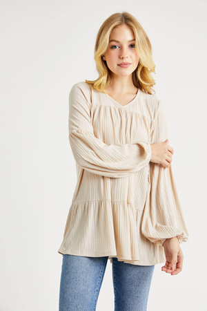 Nally Babydoll V-Neck Blouse - Taupe