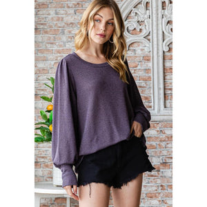 Georgia Sweater Look Knit Top - Dark Purple