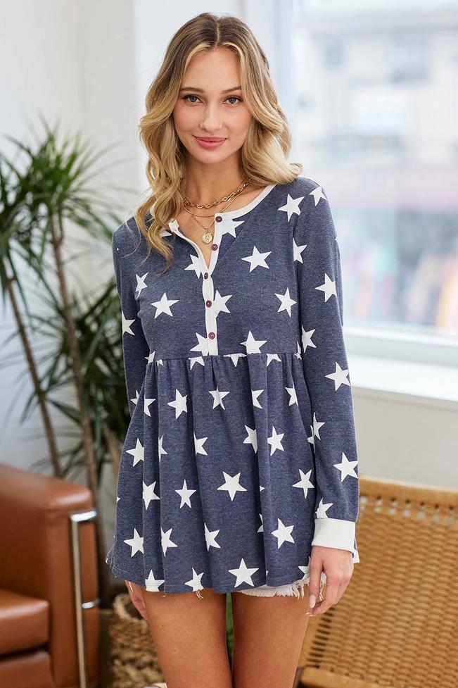 Zelda Thermal Baby Doll Tunic - Navy