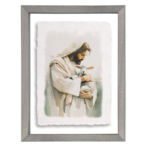 Jesus Holding Lamb - Floating Wall Art Rectangle