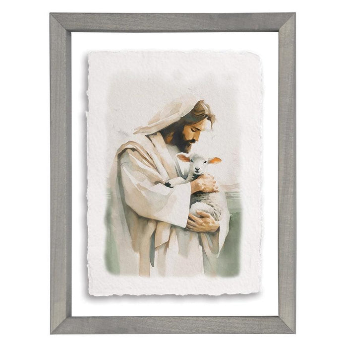 Jesus Holding Lamb - Floating Wall Art Rectangle