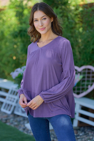 Nally Babydoll V-Neck Blouse - Purple