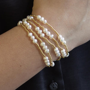 Lenny & Eva Bracelet - Gilded Gold Beaded Trio Freshwater Pearl Bracelet