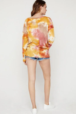 Jasper Tie-Dye Waffle Long Sleeve Top - Rust