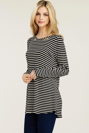 Frannie Stripe Round Neck Long Sleeve Top - Black/Oatmeal