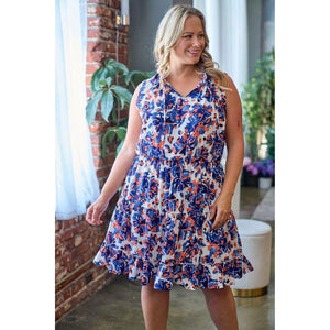 Rayne Floral Print Short Sleeve Dress - Navy